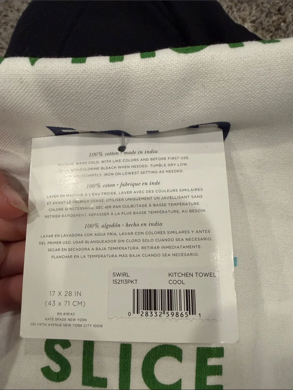 kate spade White Kitchen Towel with Green and Navy Lettering